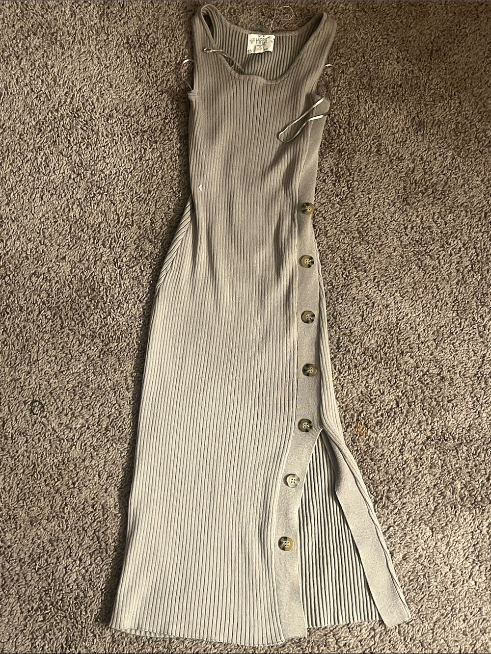 Hippie Rose Sleeveless Ribbed Midi Dress in Taupe
